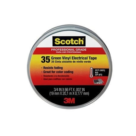 3M VINYL ELECTRICAL TAPE 3/4 X 66' GREEN 3M10851